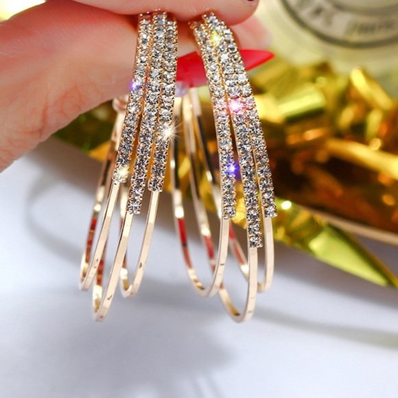 TRIPLE SPARKLE Hoop Earrings - Picture 3 of 9